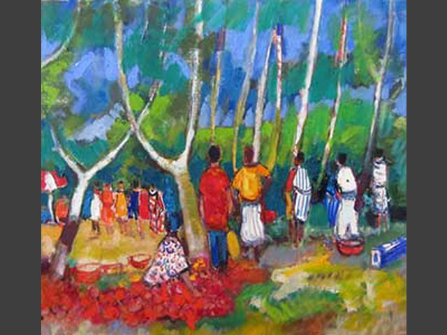 22-N172_Pique-nique sous les filaos_La Réunion 1992_Huile 65x50